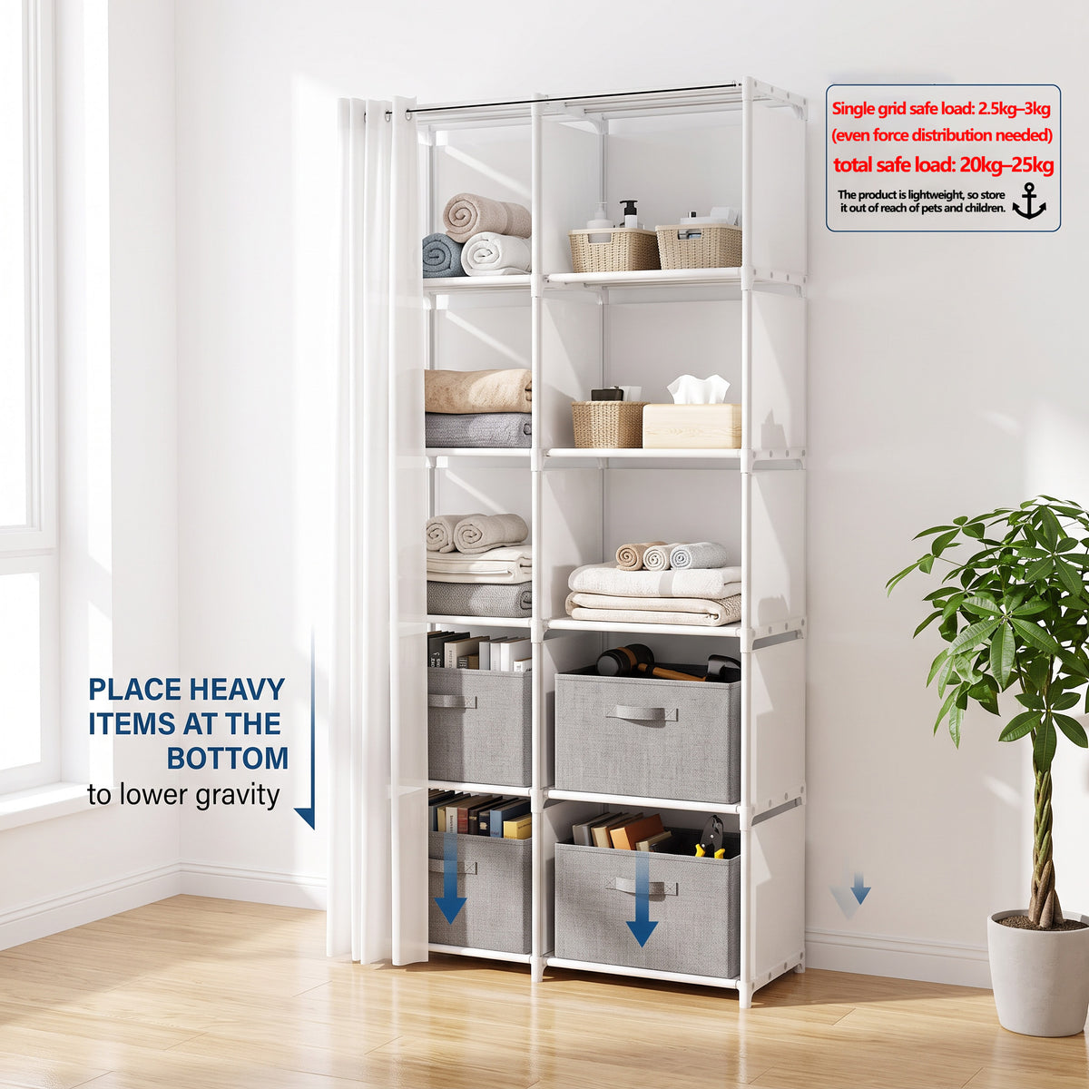 Multi-Purpose Dust-Proof Storage Shelf, Easy-to-Install Garment Cabinet & Bookcase for Bedroom, Living Room, Office & Dorm