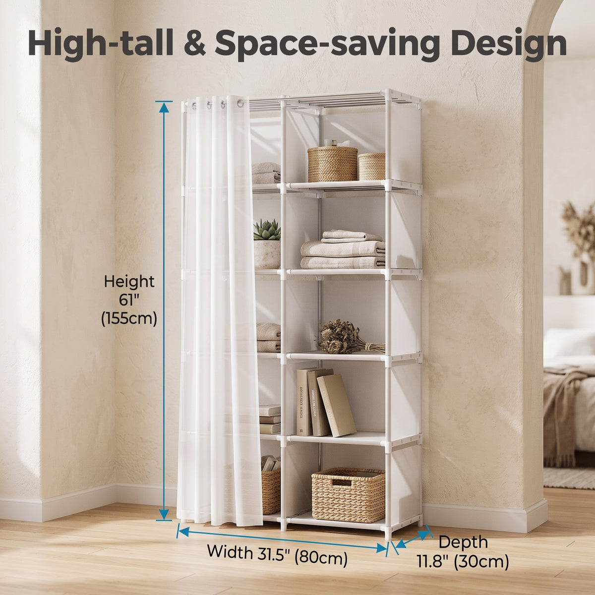 Multi-Purpose Dust-Proof Storage Shelf, Easy-to-Install Garment Cabinet & Bookcase for Bedroom, Living Room, Office & Dorm