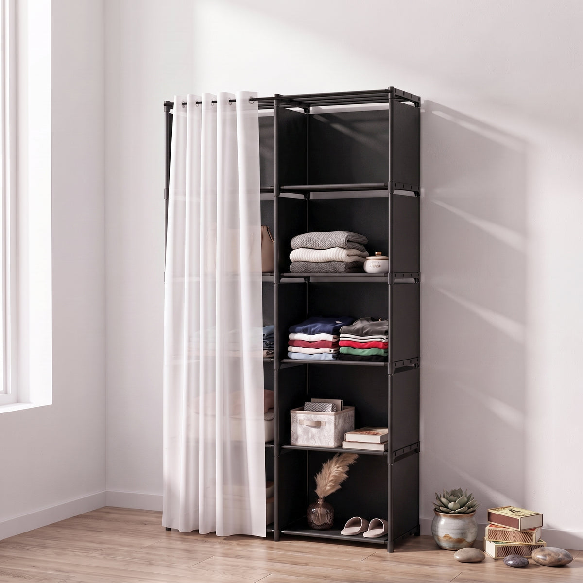 Multi-Purpose Dust-Proof Storage Shelf, Easy-to-Install Garment Cabinet & Bookcase for Bedroom, Living Room, Office & Dorm