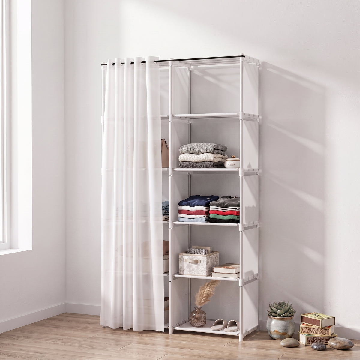 Multi-Purpose Dust-Proof Storage Shelf, Easy-to-Install Garment Cabinet & Bookcase for Bedroom, Living Room, Office & Dorm
