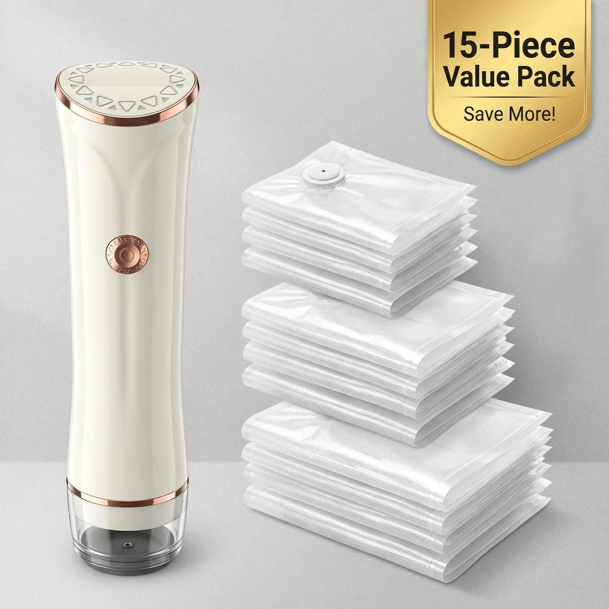 Cordless Handheld Vacuum Sealer, Rechargeable Portable Food Saver Machine with 3 Sizes Reusable Bags & 15 Bags for Meal Prep, Camping, Apartments (Includes 1x Handheld Vacuum Sealer Machine)