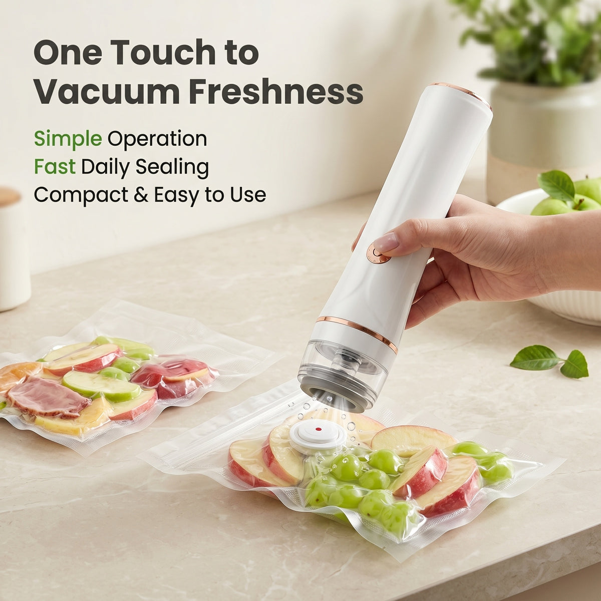 Cordless Handheld Vacuum Sealer, Rechargeable Portable Food Saver Machine with 3 Sizes Reusable Bags & 15 Bags for Meal Prep, Camping, Apartments (Includes 1x Handheld Vacuum Sealer Machine)