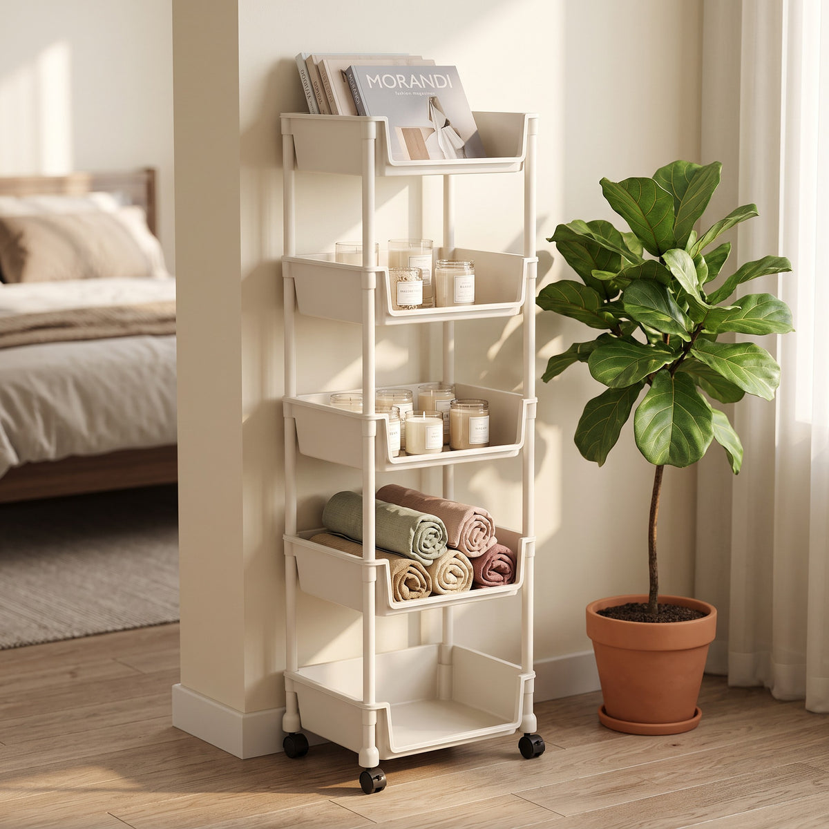 Rolling Cart with Wheels, Multi-Layer Adjustable Freestanding Shelf, Space Saving Plastic Organizer, Portable Easy Install Unit for Kitchen Bathroom Bedroom Living Room - Memorial Day Deals & Memorial Day Sale storage work hat