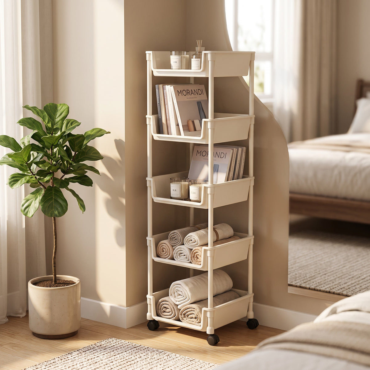 Rolling Cart with Wheels, Multi-Layer Adjustable Freestanding Shelf, Space Saving Plastic Organizer, Portable Easy Install Unit for Kitchen Bathroom Bedroom Living Room - Memorial Day Deals & Memorial Day Sale storage work hat