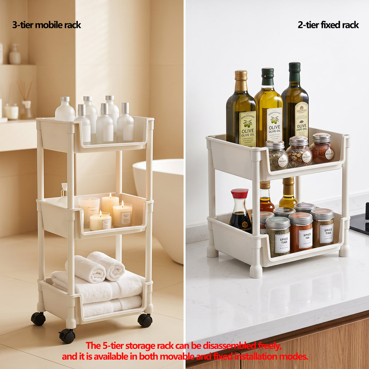 Rolling Cart with Wheels, Multi-Layer Adjustable Freestanding Shelf, Space Saving Plastic Organizer, Portable Easy Install Unit for Kitchen Bathroom Bedroom Living Room - Memorial Day Deals & Memorial Day Sale storage work hat