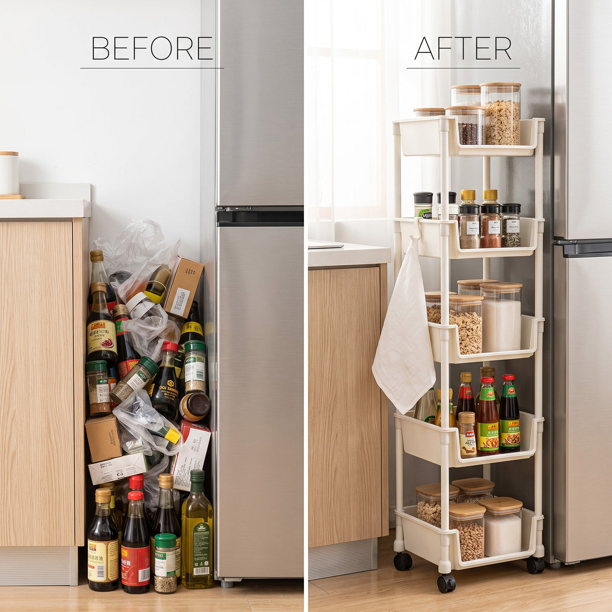 Rolling Cart with Wheels, Multi-Layer Adjustable Freestanding Shelf, Space Saving Plastic Organizer, Portable Easy Install Unit for Kitchen Bathroom Bedroom Living Room - Memorial Day Deals & Memorial Day Sale storage work hat