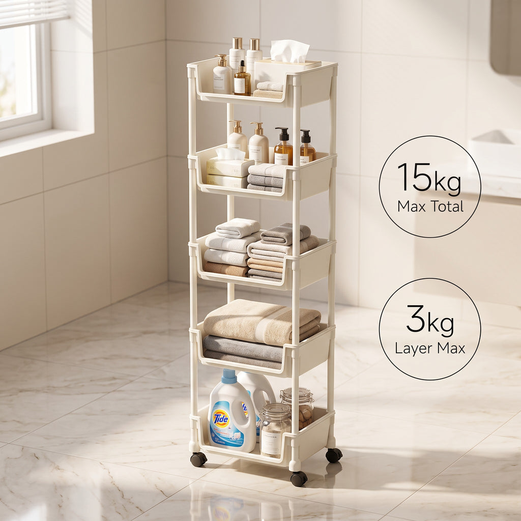 Rolling Cart with Wheels, Multi-Layer Adjustable Freestanding Shelf, Space Saving Plastic Organizer, Portable Easy Install Unit for Kitchen Bathroom Bedroom Living Room - Memorial Day Deals & Memorial Day Sale storage work hat