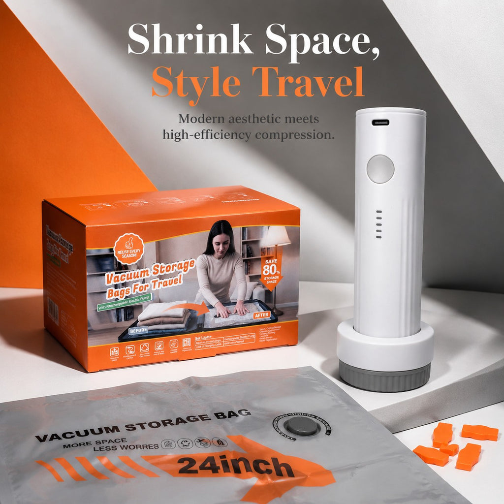 2026 Upgraded Travel Vacuum Storage Bags Set with Electric Pump - 6/9/15 Bags + USB-C Rechargeable Pump - 80% Space Saver Luggage Organizer Vacuum Bags Set - Reusable & Durable - Travel Essential