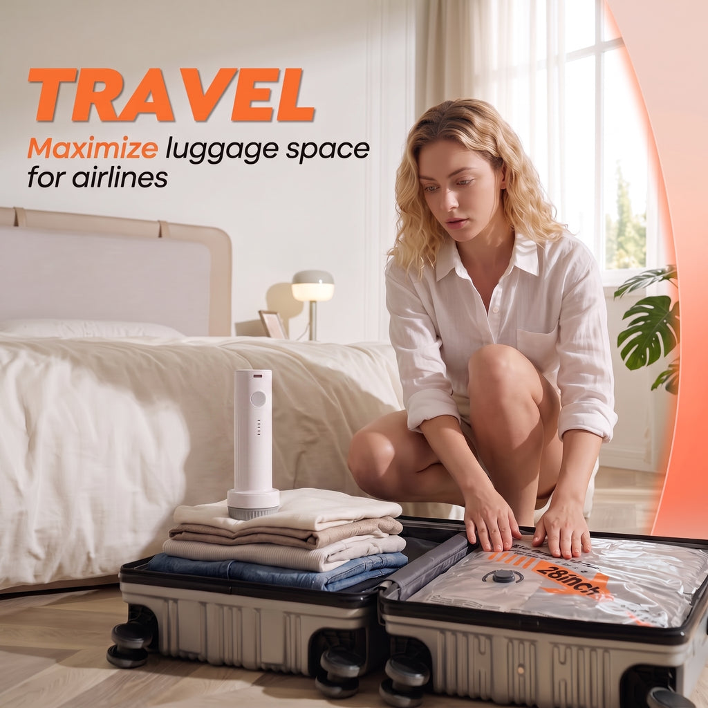 2026 Upgraded Travel Vacuum Storage Bags Set with Electric Pump - 6/9/15 Bags + USB-C Rechargeable Pump - 80% Space Saver Luggage Organizer Vacuum Bags Set - Reusable & Durable - Travel Essential
