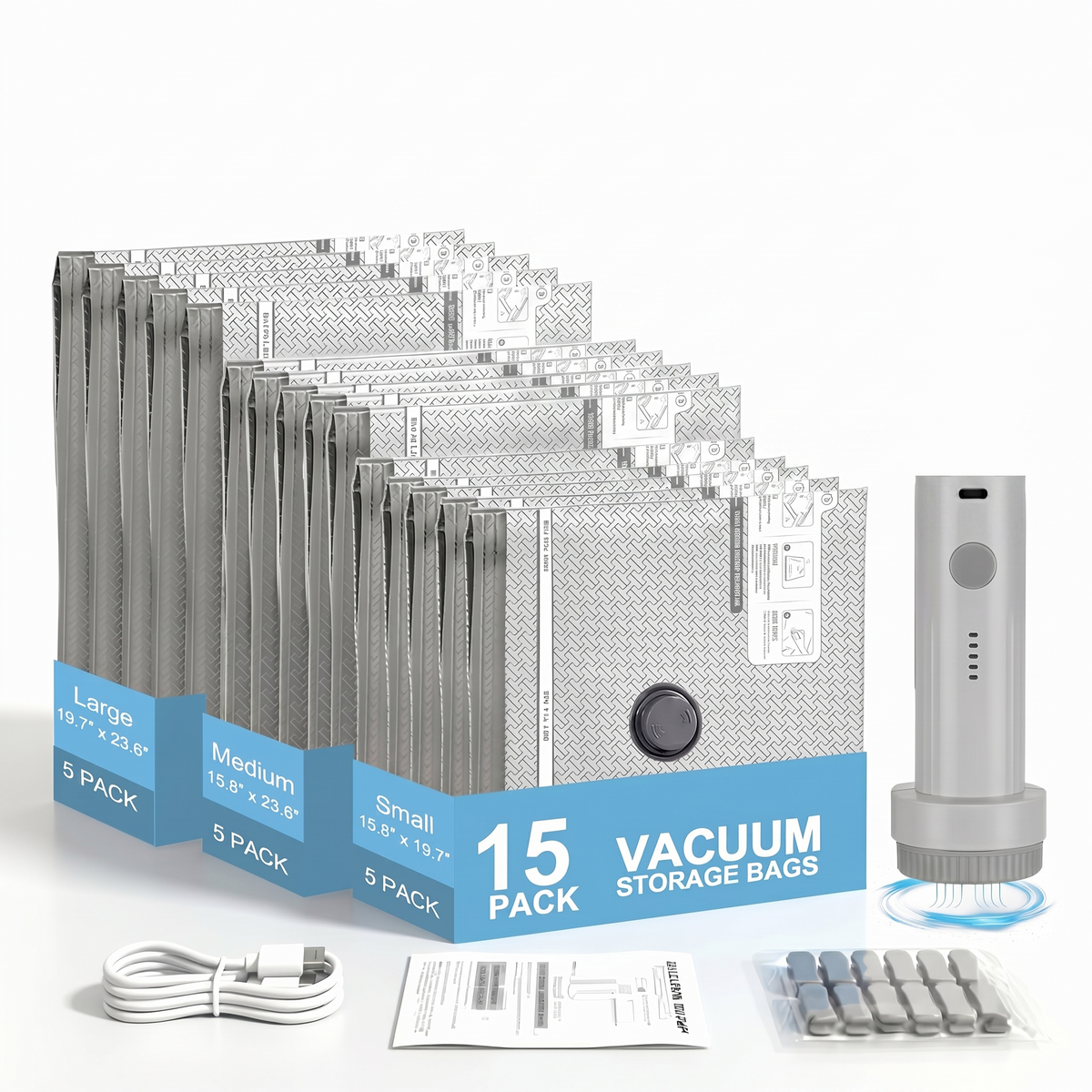 2026 Upgraded Universal Vacuum Storage Bags Set with Electric Pump - Works With Any Vacuum Cleaner - 6/9/15 Pack - Triple Seal System - Dust Insect Odor Proof - Home Travel Essential space saving rechargeable extra-large capacity 15-pack everyday