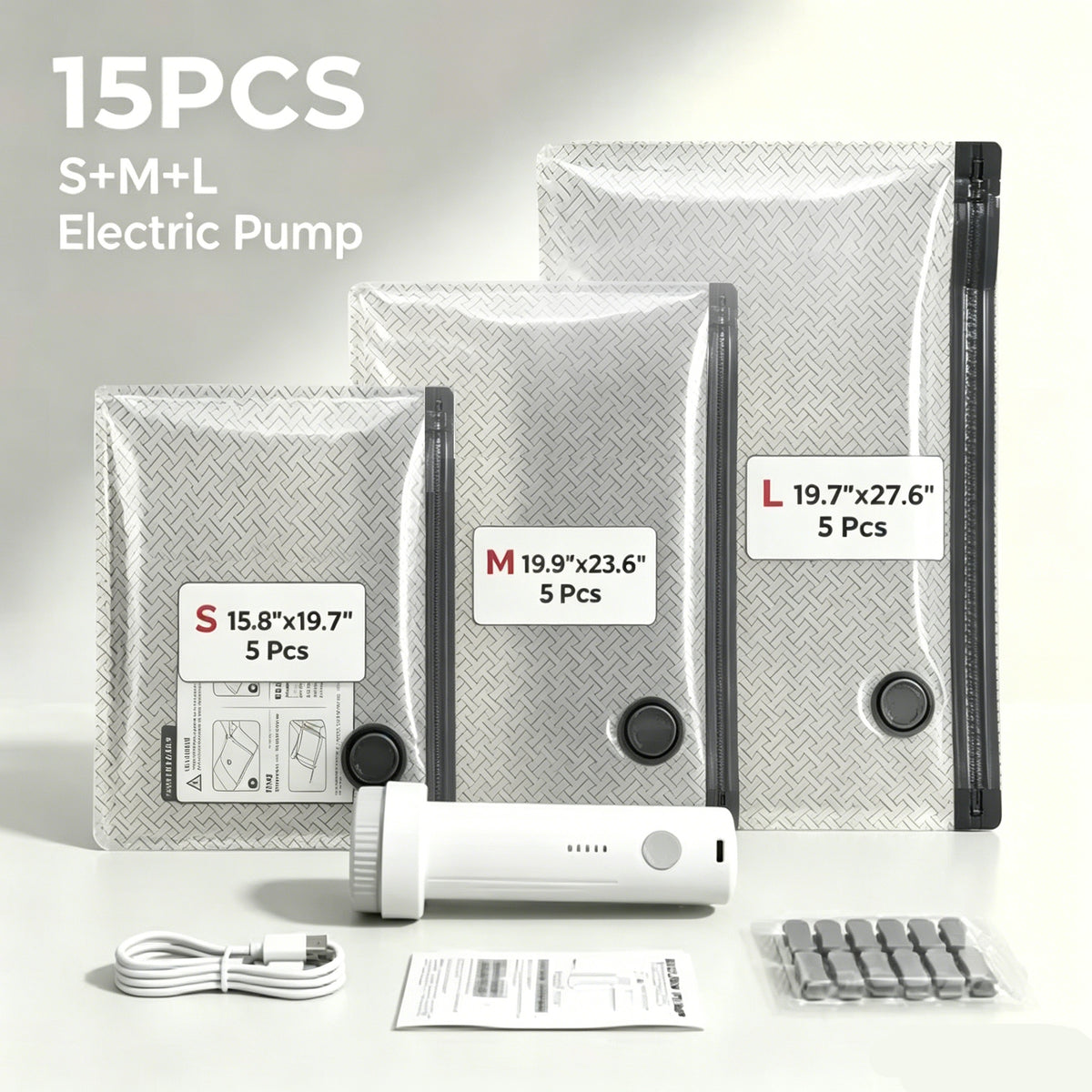 2026 Upgraded Universal Vacuum Storage Bags Set with Electric Pump - Works With Any Vacuum Cleaner - 6/9/15 Pack - Triple Seal System - Dust Insect Odor Proof - Home Travel Essential space saving rechargeable extra-large capacity 15-pack everyday