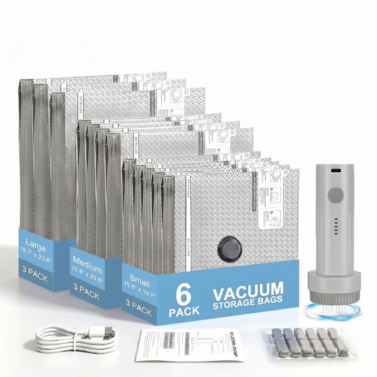 2026 Upgraded Universal Vacuum Storage Bags Set with Electric Pump - Works With Any Vacuum Cleaner - 6/9/15 Pack - Triple Seal System - Dust Insect Odor Proof - Home Travel Essential space saving rechargeable extra-large capacity 15-pack everyday