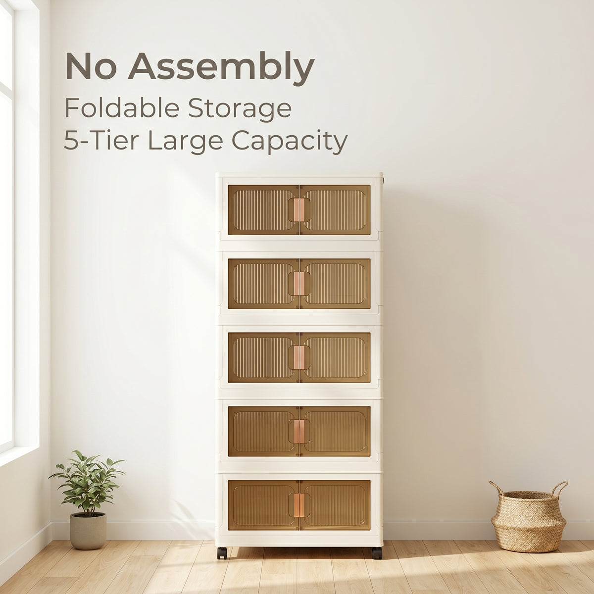 5-Tier Foldable Rolling Storage Rack with Wheels | Space-Saving, Dust-Proof Storage for Bedroom & Living Room, Multifunctional Compact Shoe Rack, 3-Tier Corner Bathroom Counter, Home Kitchen Laundry Room Bathroom Shelf for Plushies