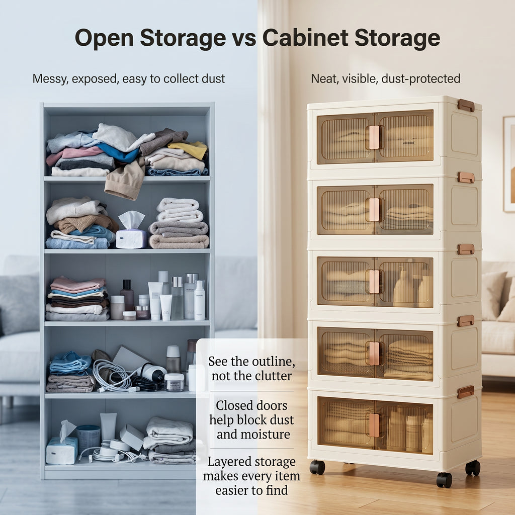 5-Tier Foldable Rolling Storage Rack with Wheels | Space-Saving, Dust-Proof Storage for Bedroom & Living Room, Multifunctional Compact Shoe Rack, 3-Tier Corner Bathroom Counter, Home Kitchen Laundry Room Bathroom Shelf for Plushies