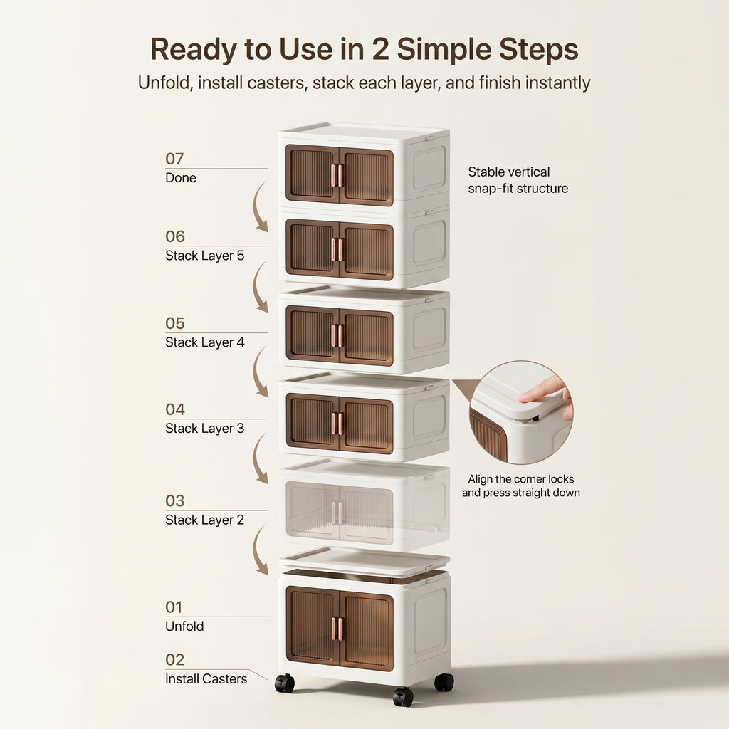 5-Tier Foldable Rolling Storage Rack with Wheels | Space-Saving, Dust-Proof Storage for Bedroom & Living Room, Multifunctional Compact Shoe Rack, 3-Tier Corner Bathroom Counter, Home Kitchen Laundry Room Bathroom Shelf for Plushies