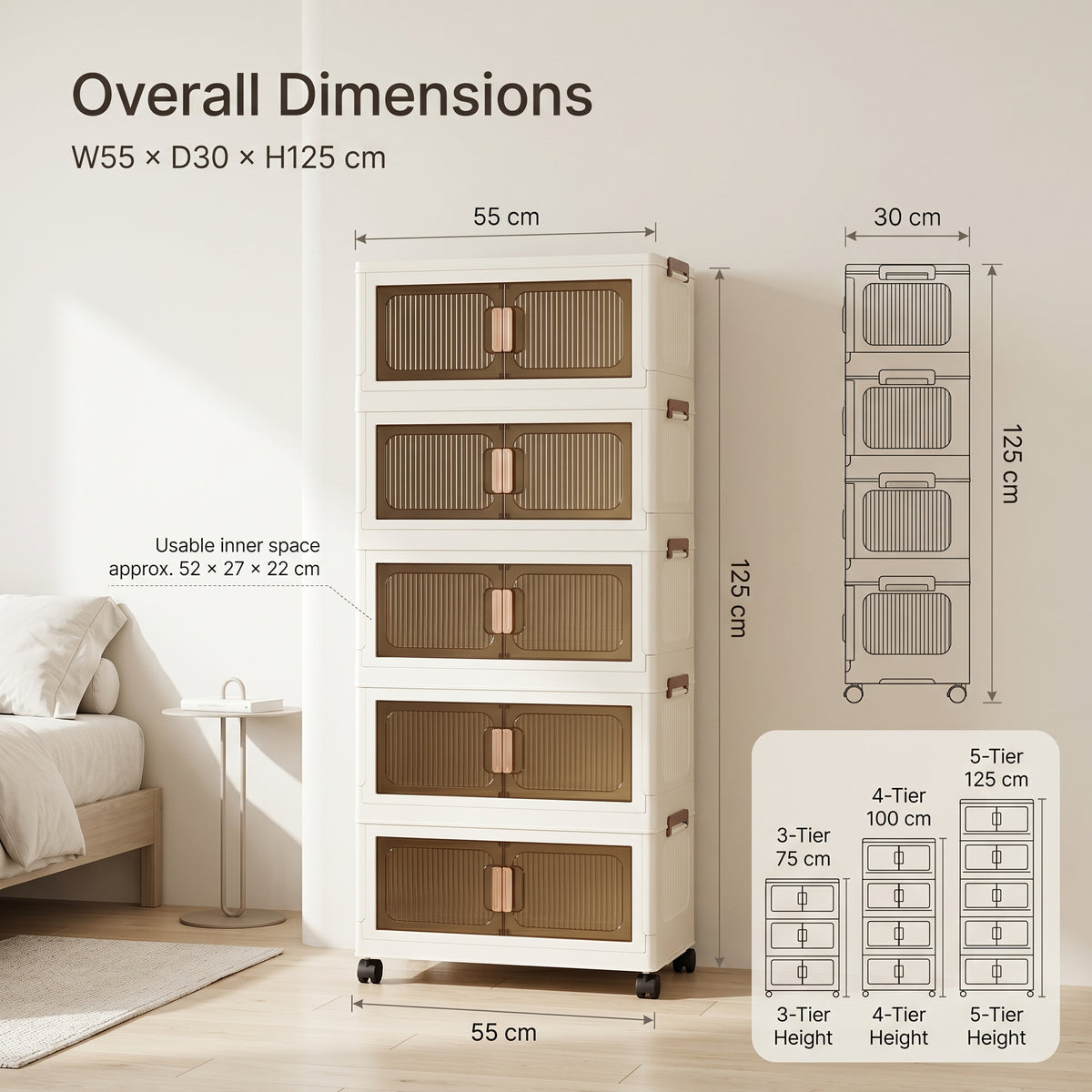 5-Tier Foldable Rolling Storage Rack with Wheels | Space-Saving, Dust-Proof Storage for Bedroom & Living Room, Multifunctional Compact Shoe Rack, 3-Tier Corner Bathroom Counter, Home Kitchen Laundry Room Bathroom Shelf for Plushies
