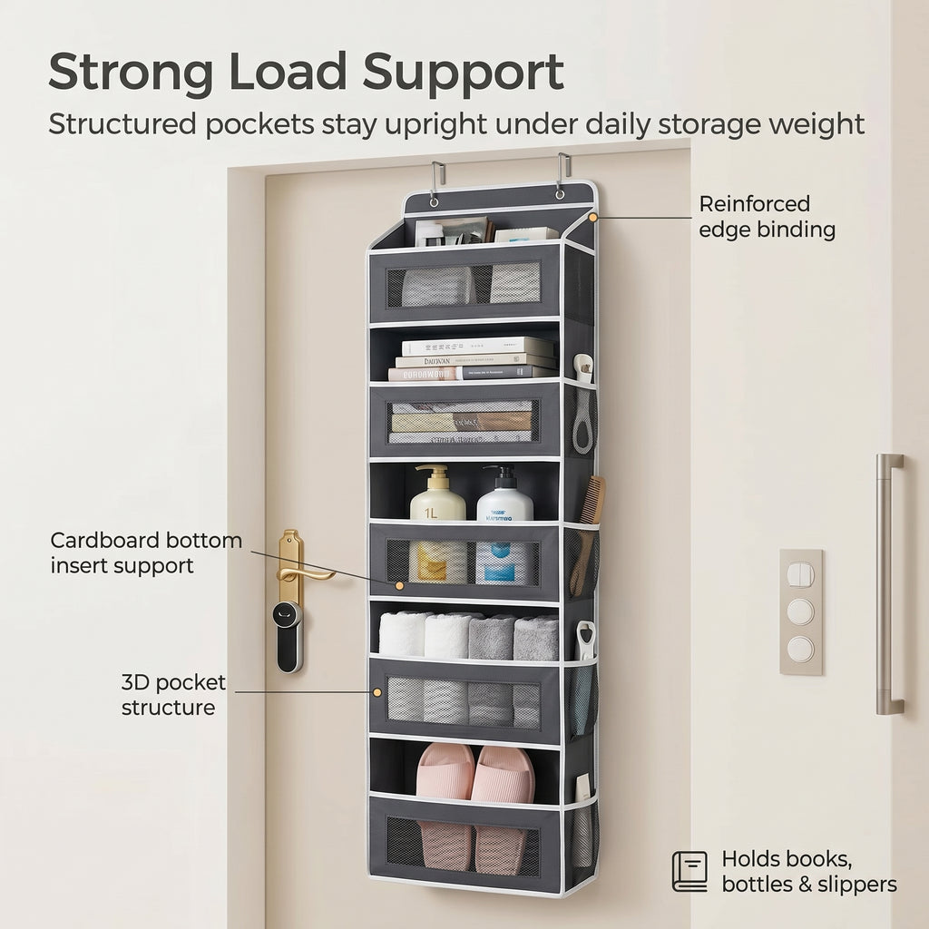 5-Shelf Heavy Duty Hanging Organizer - Single Unit with Side Mesh Pockets, No-Drill Over-the-Door Minimalist Modern Storage Organization for Closet, Bathroom Use