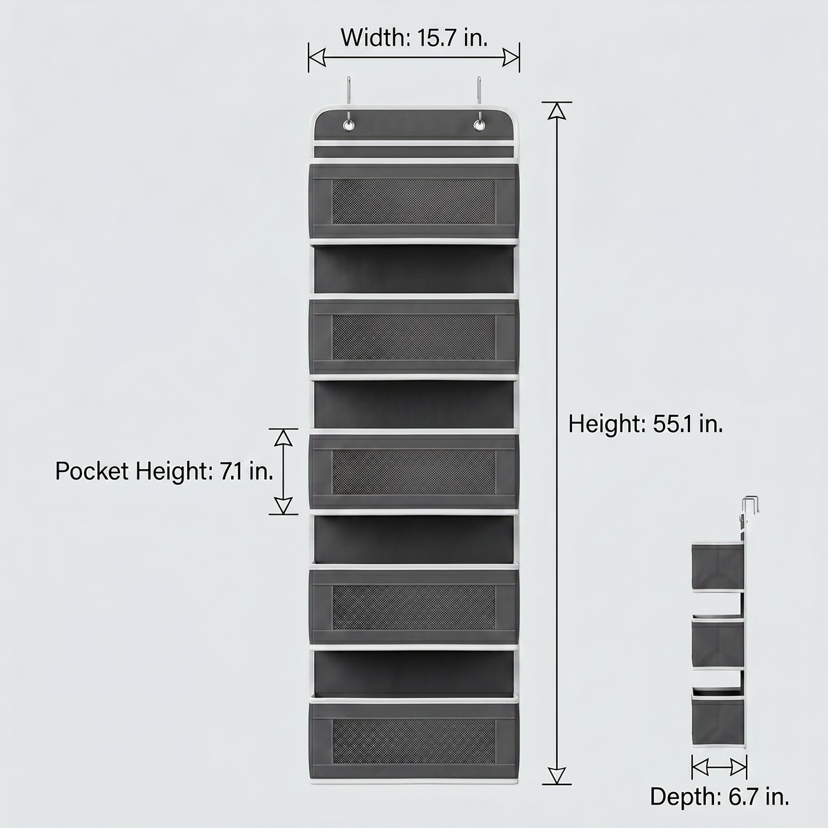 5-Shelf Heavy Duty Hanging Organizer - Single Unit with Side Mesh Pockets, No-Drill Over-the-Door Minimalist Modern Storage Organization for Closet, Bathroom Use