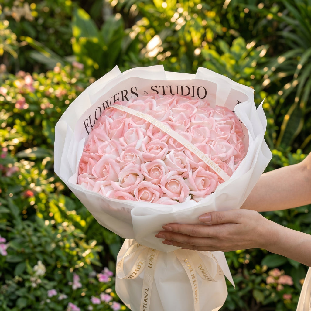 52 Roses Soap Flower Bouquet with LED Lights - Eternal Love Gift for Her Soap Flower Bouquet Valentine's Day Gift