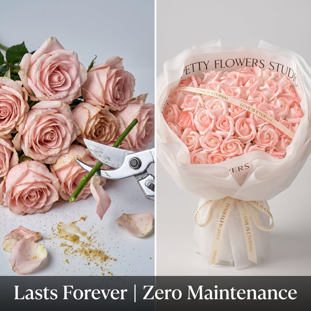52 Roses Soap Flower Bouquet with LED Lights - Eternal Love Gift for Her Soap Flower Bouquet Valentine's Day Gift