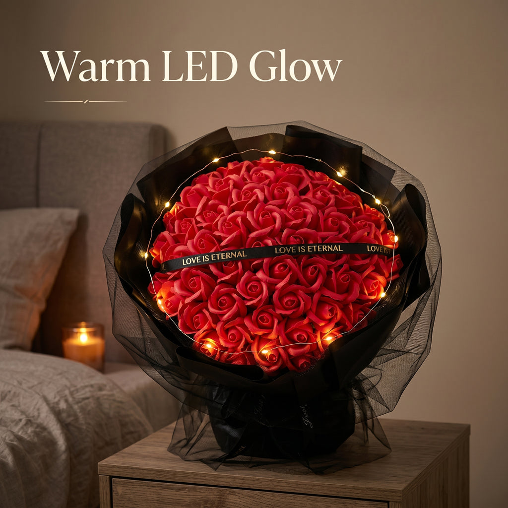 52 Roses Soap Flower Bouquet with LED Lights - Eternal Love Gift for Her Soap Flower Bouquet Valentine's Day Gift