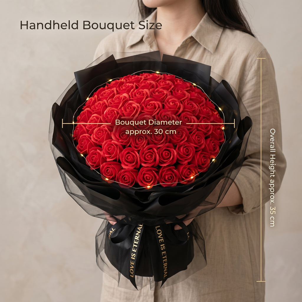 52 Roses Soap Flower Bouquet with LED Lights - Eternal Love Gift for Her Soap Flower Bouquet Valentine's Day Gift