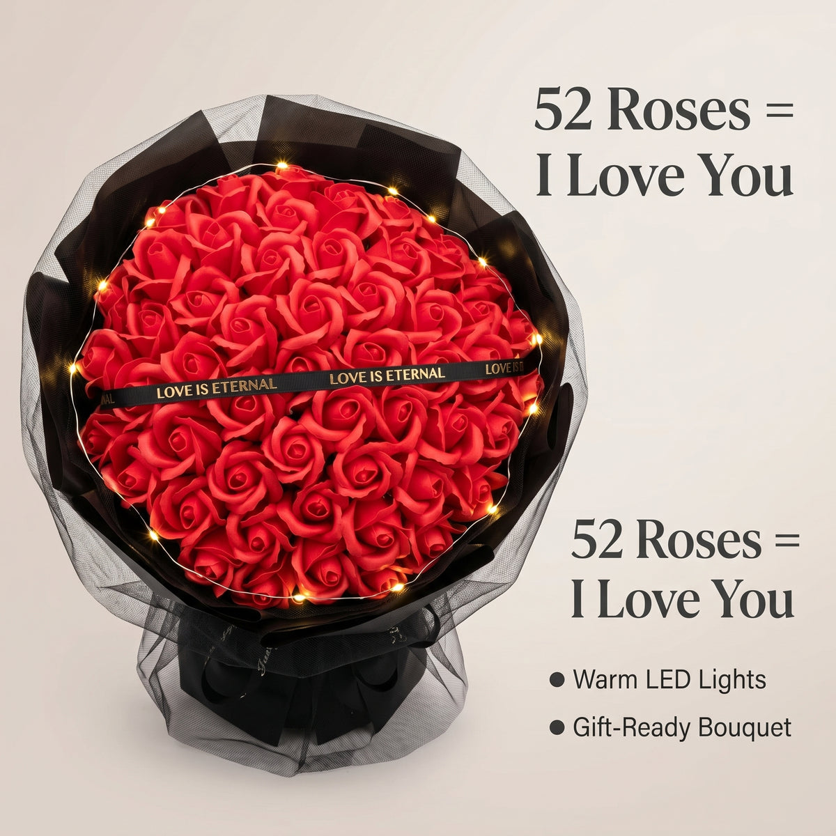 52 Roses Soap Flower Bouquet with LED Lights - Eternal Love Gift for Her Soap Flower Bouquet Valentine's Day Gift