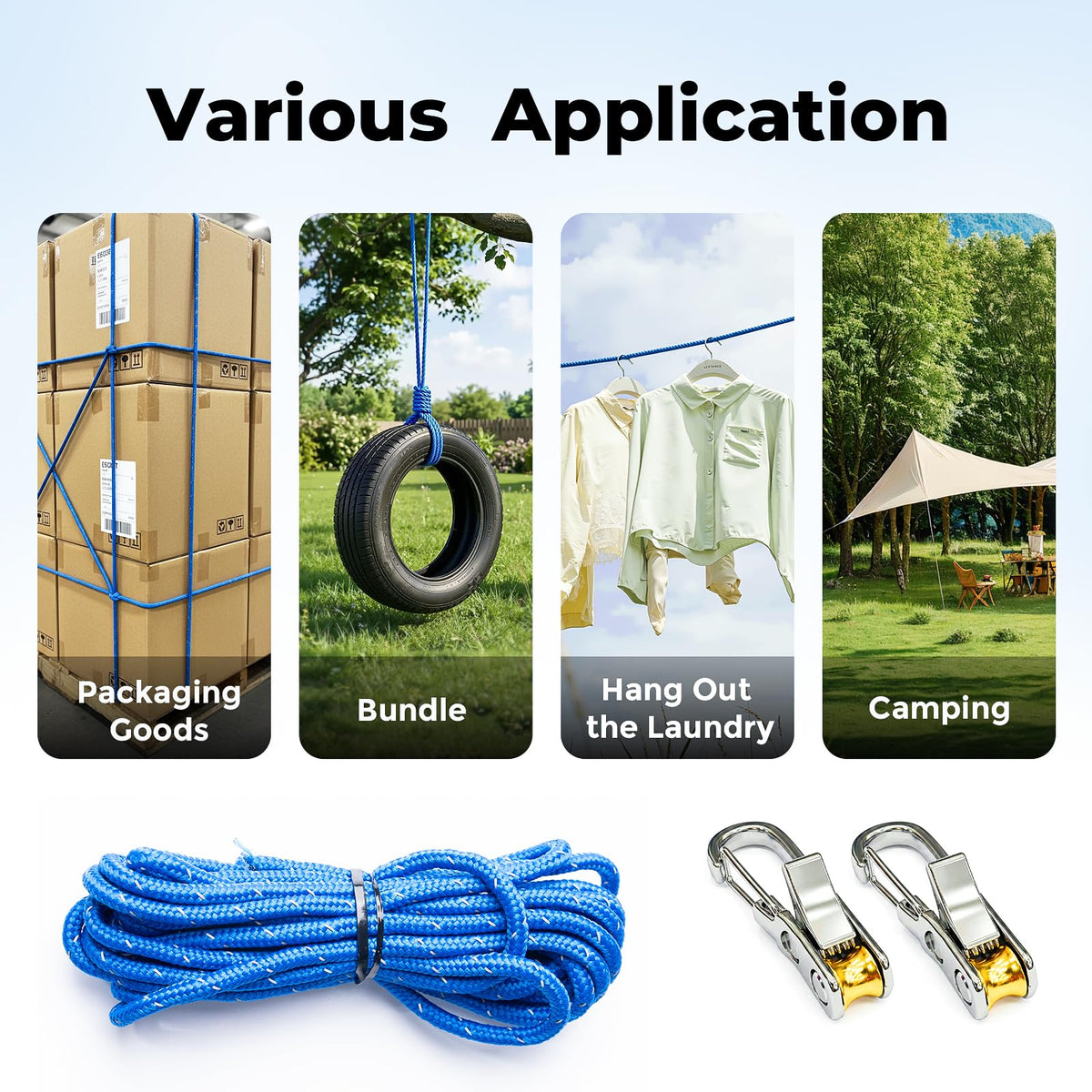 QEG Rope Tightening Tool & Tensioner 8-Pack with Rollercam Technology, Heavy-Duty Tie Down for Camping, Tarps, Boating & Outdoor Gear, Includes 8 Reflective Cords & Carry Bag