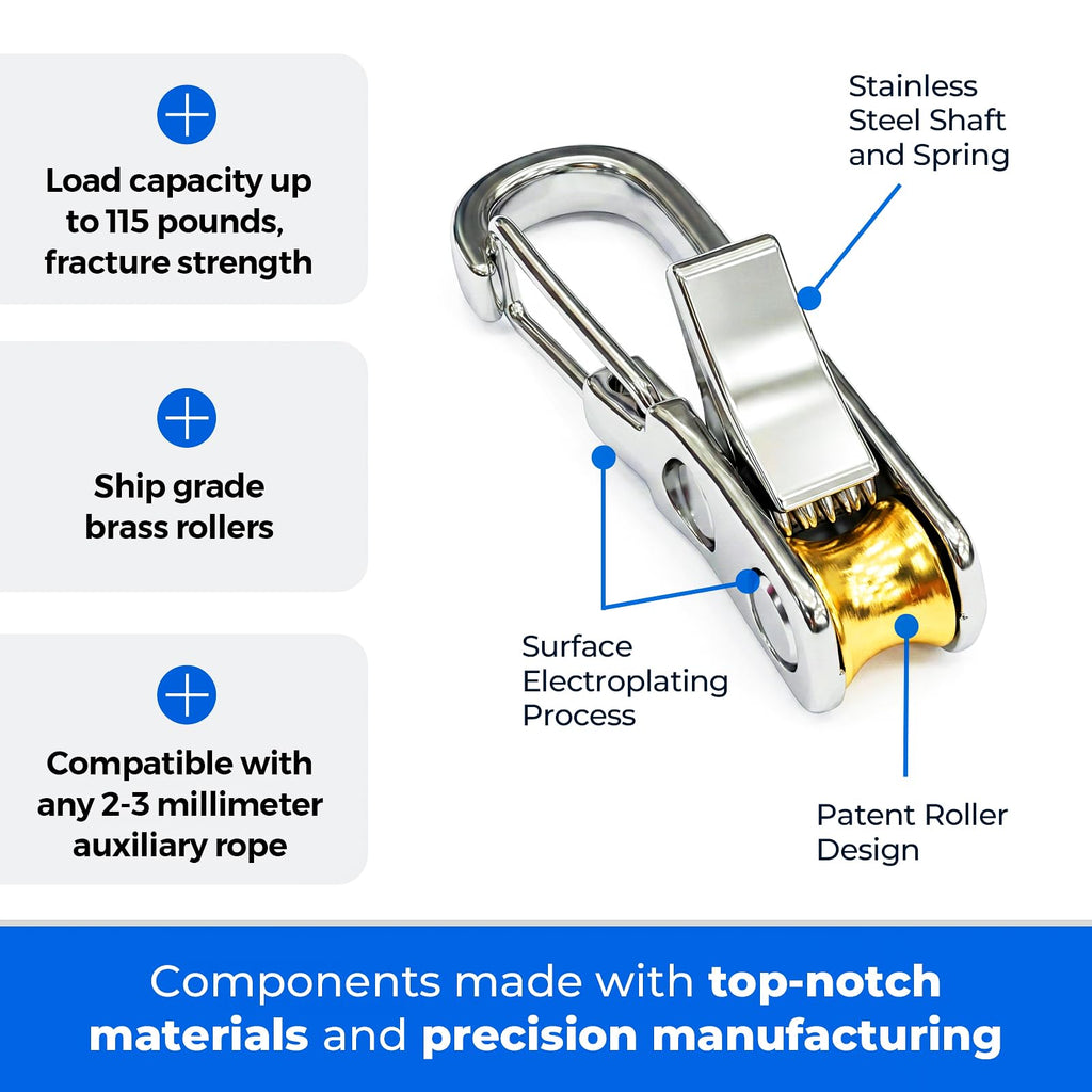 QEG Rope Tightening Tool & Tensioner 8-Pack with Rollercam Technology, Heavy-Duty Tie Down for Camping, Tarps, Boating & Outdoor Gear, Includes 8 Reflective Cords & Carry Bag