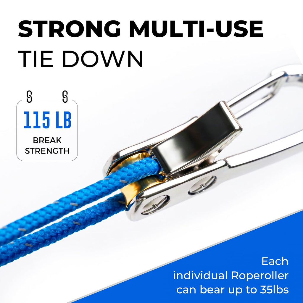 QEG Rope Tightening Tool & Tensioner 8-Pack with Rollercam Technology, Heavy-Duty Tie Down for Camping, Tarps, Boating & Outdoor Gear, Includes 8 Reflective Cords & Carry Bag
